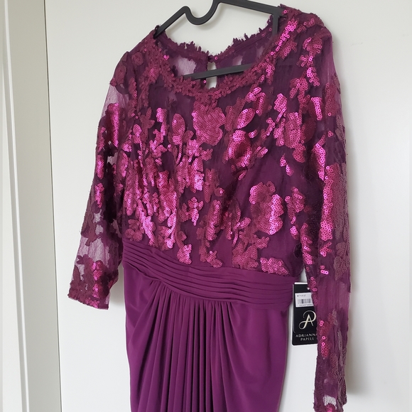 Adrianna Papell Sequin 3/4 sleeve Evening Gown, Size US6, Color Mulberry - Picture 2 of 7